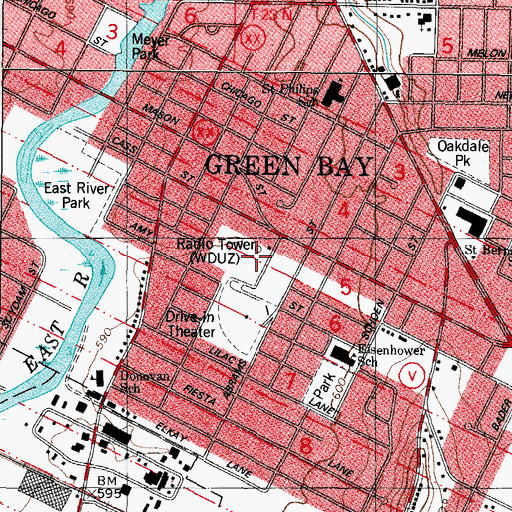 Topographic Map of WDUZ-AM (Green Bay), WI