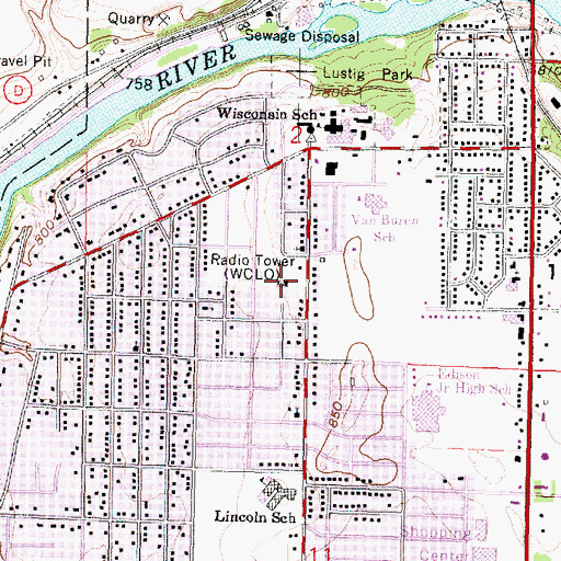 Topographic Map of WCLO-AM (Janesville), WI