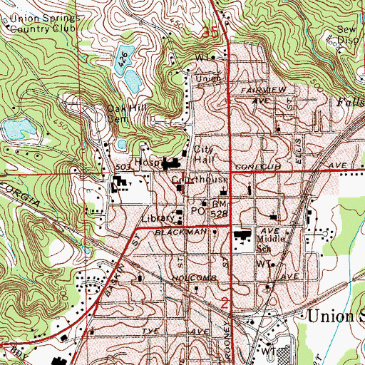 Topographic Map of Bullock County Courthouse Historic District, AL