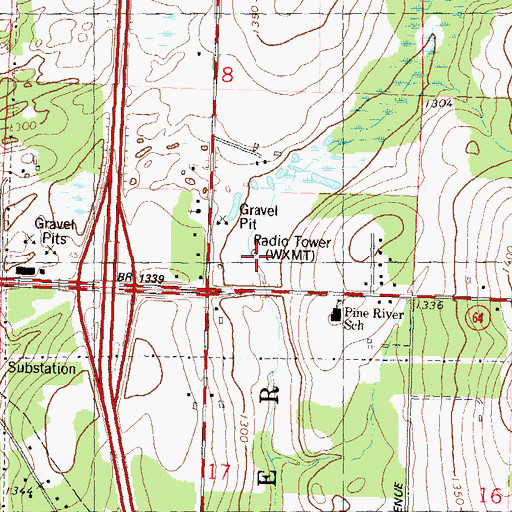 Topographic Map of WJMT-AM (Merrill), WI
