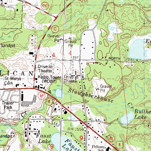 Topographic Map of WOBT-AM (Rhinelander), WI
