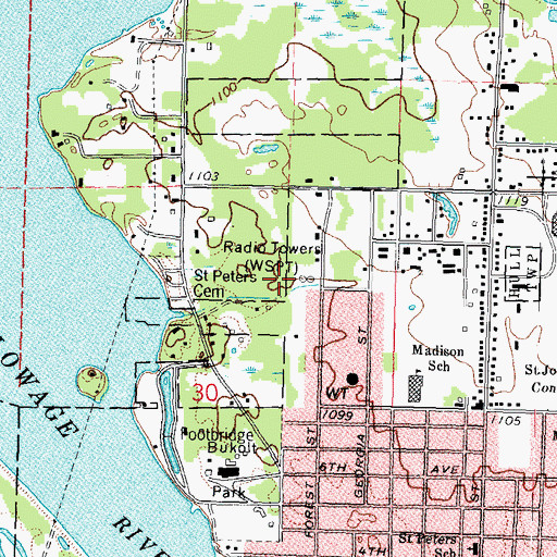 Topographic Map of WSPO-AM (Stevens Point), WI