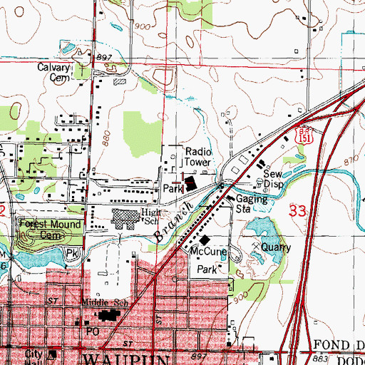 Topographic Map of WMRH-AM (Waupun), WI