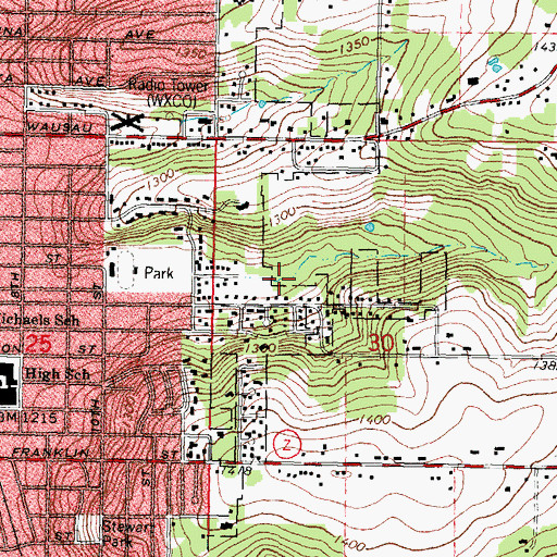 Topographic Map of WXCO-AM (Wausau), WI