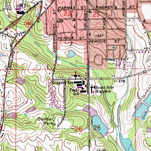 Topographic Map of Dunbar Community Center, AL