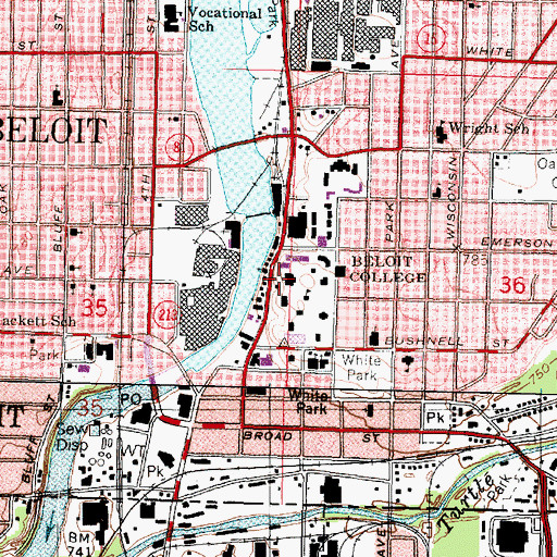 Topographic Map of WBCR-FM (Beloit), WI
