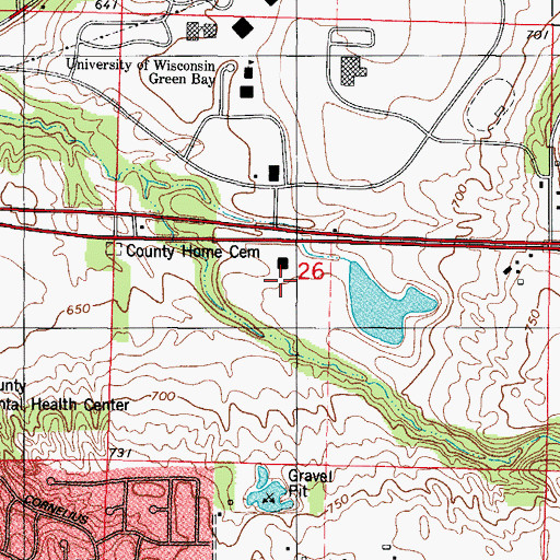 Topographic Map of WGBW-FM (Green Bay), WI