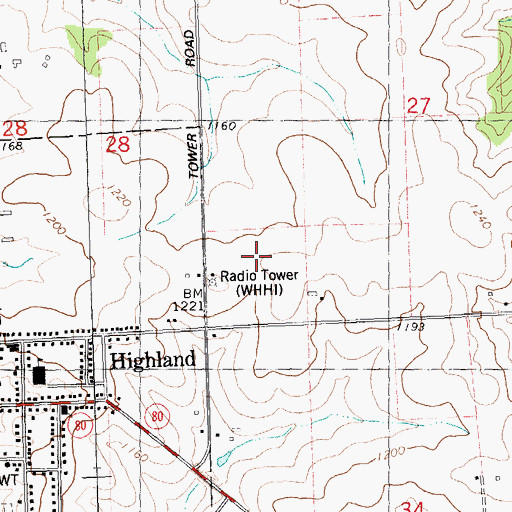 Topographic Map of WHHI-FM (Highland), WI