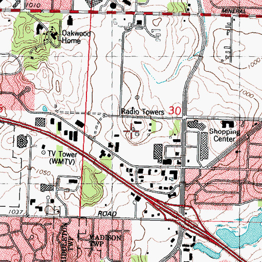 Topographic Map of WZEE-FM (Madison), WI