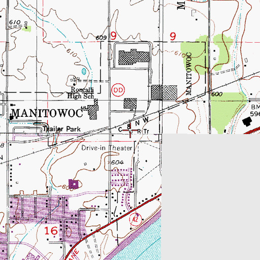Topographic Map of WQTC-FM (Manitowoc), WI