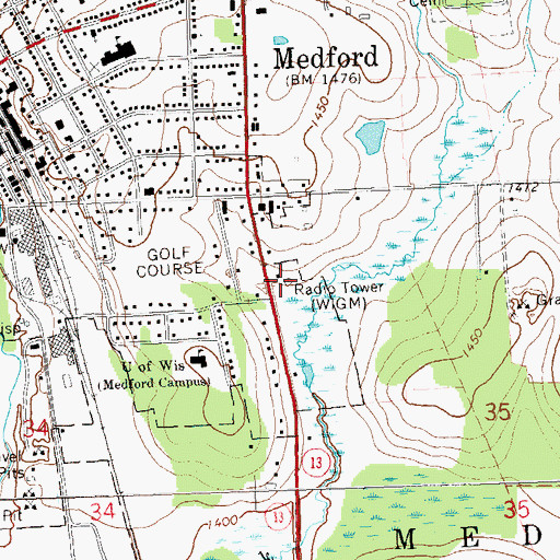 Topographic Map of WIGM-FM (Medford), WI