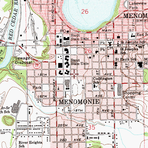 Topographic Map of WVSS-FM (Menomonie), WI