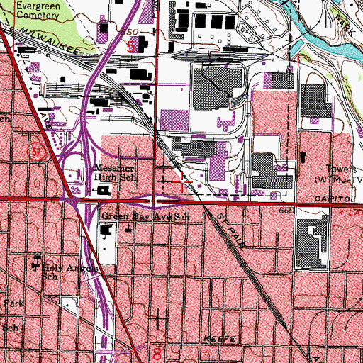 Topographic Map of WZTR-FM (Milwaukee), WI
