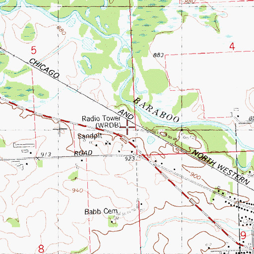 Topographic Map of WNFM-FM (Reedsburg), WI