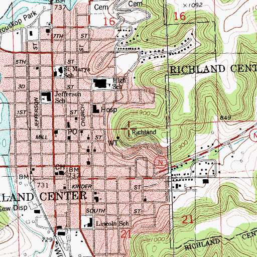 Topographic Map of WRCO-FM (Richland Center), WI