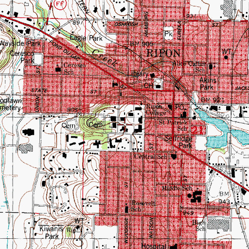 Topographic Map of WRPN-FM (Ripon), WI