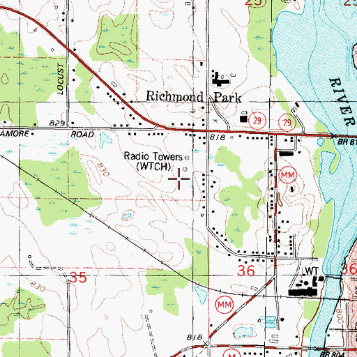 Topographic Map of WOWN-FM (Shawano), WI
