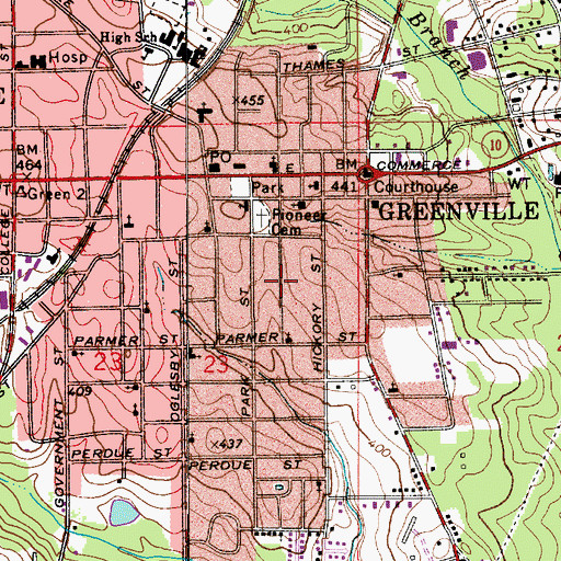 Topographic Map of South Greenville Historic District, AL