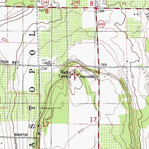 Topographic Map of WDOR-FM (Sturgeon Bay), WI