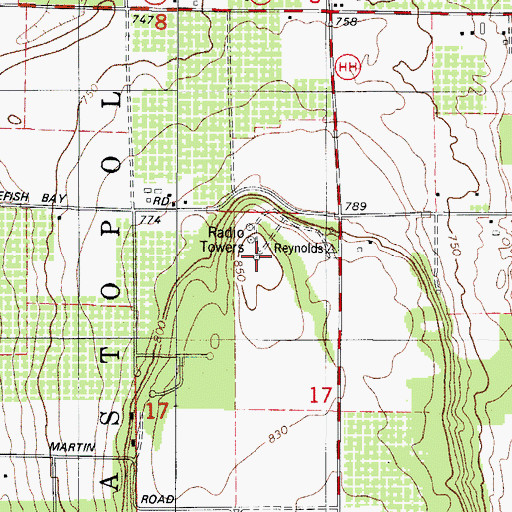 Topographic Map of WHET-FM (Sturgeon Bay), WI