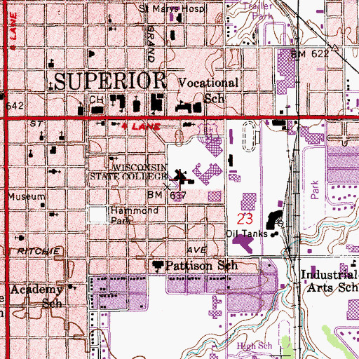 Topographic Map of KUWS-FM (Superior), WI