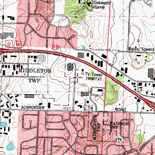 Topographic Map of WMTV-TV (Madison), WI