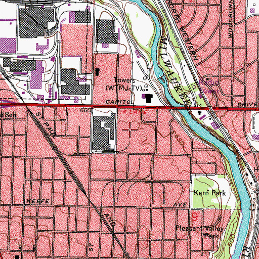 Topographic Map of WCGV-TV (Milwaukee), WI