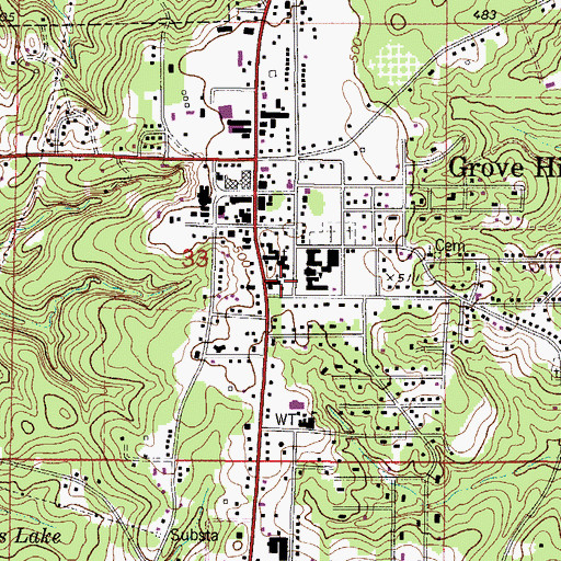 Topographic Map of Grove Hill Public Library, AL