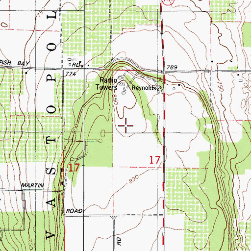 Topographic Map of WRAH-TV (Sturgeon Bay), WI