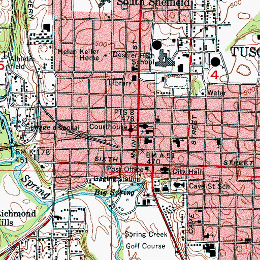 Topographic Map of Colbert County Courthouse Square Historic District, AL