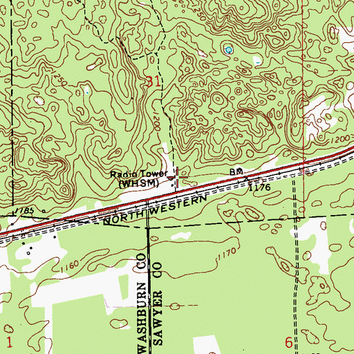 Topographic Map of WHSM-AM (Hayward), WI