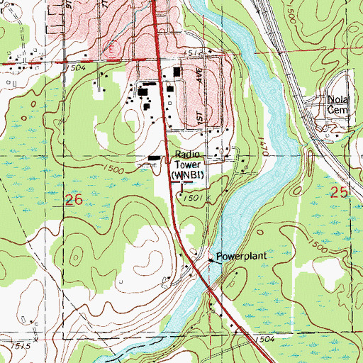 Topographic Map of WNBI-AM (Park Falls), WI