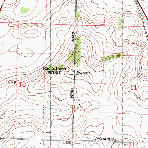 Topographic Map of WIBU-AM (Poynette), WI