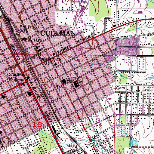 Topographic Map of Cullman Historic District, AL