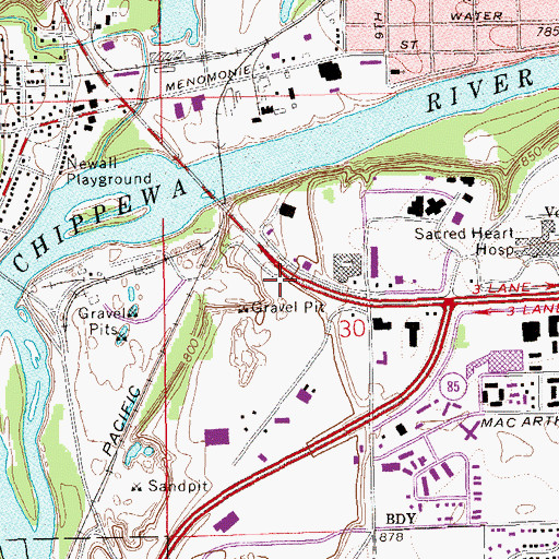 Topographic Map of WYDR-FM (Eau Claire), WI