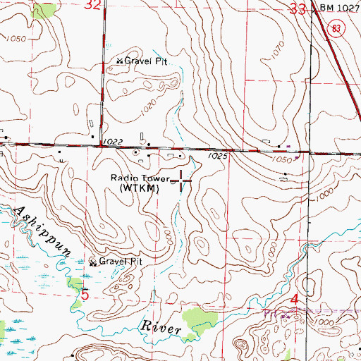 Topographic Map of WTKM-FM (Hartford), WI