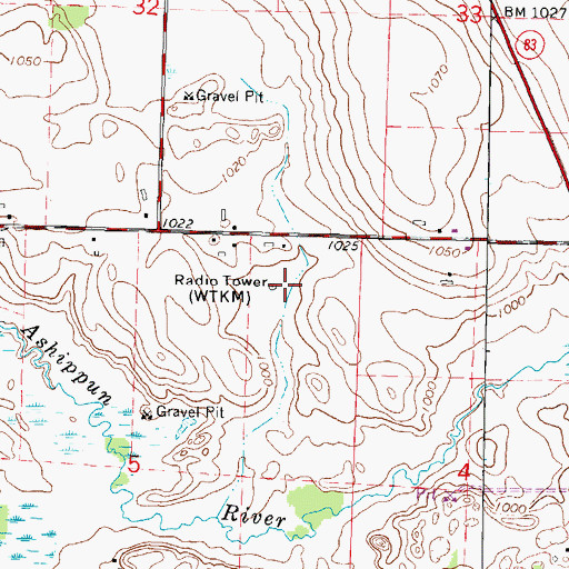 Topographic Map of WTKM-FM (Hartford), WI