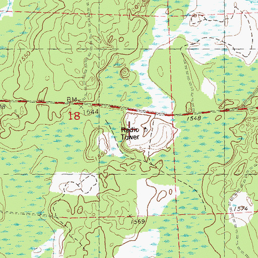 Topographic Map of WHBM-FM (Park Falls), WI