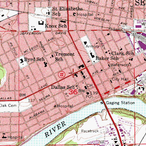 Topographic Map of Old Town Historic District, AL