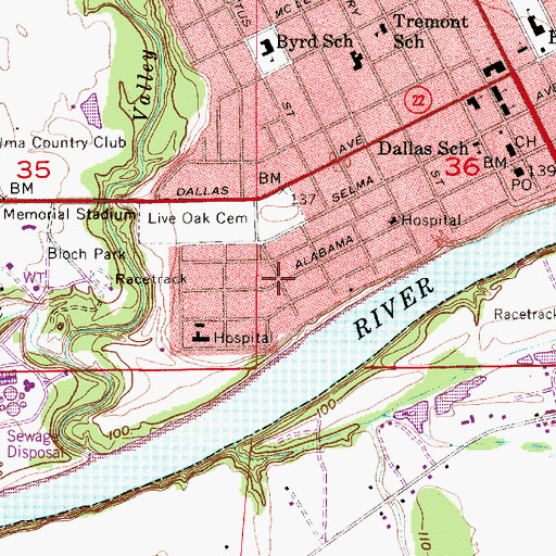 Topographic Map of Riverview Historic District, AL