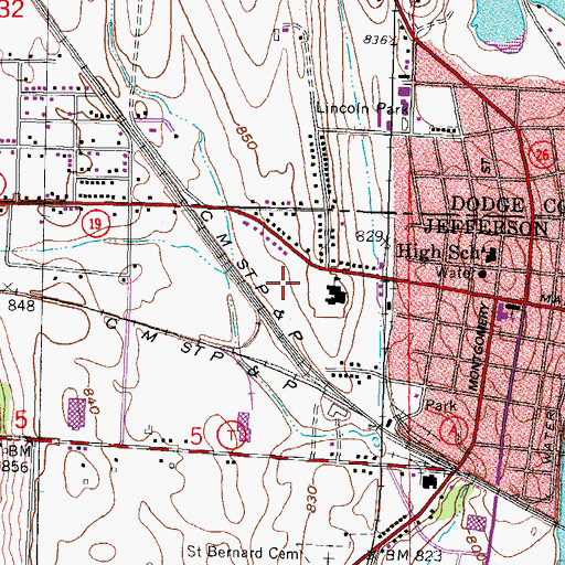 Topographic Map of WBII-FM (Watertown), WI