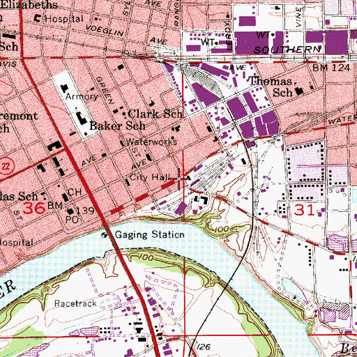 Topographic Map of Water Avenue Historic District, AL