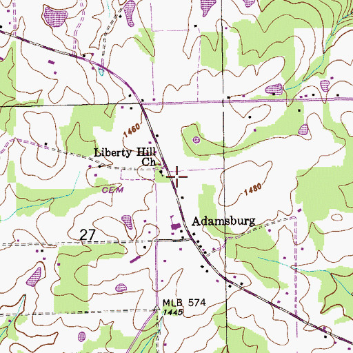 Topographic Map of Adamsburg Church, AL