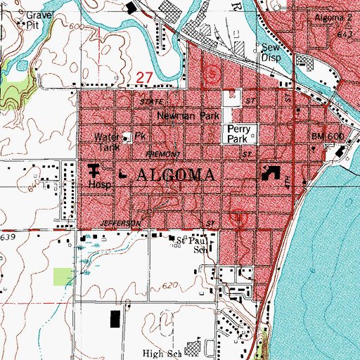 Topographic Map of City of Algoma, WI