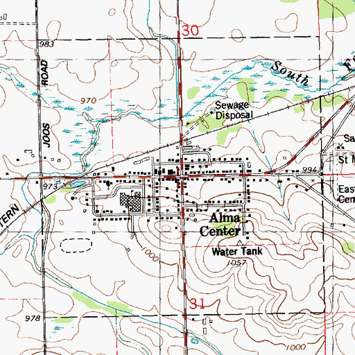 Topographic Map of Village of Alma Center, WI
