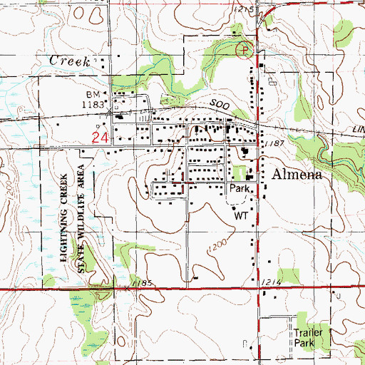 Topographic Map of Village of Almena, WI