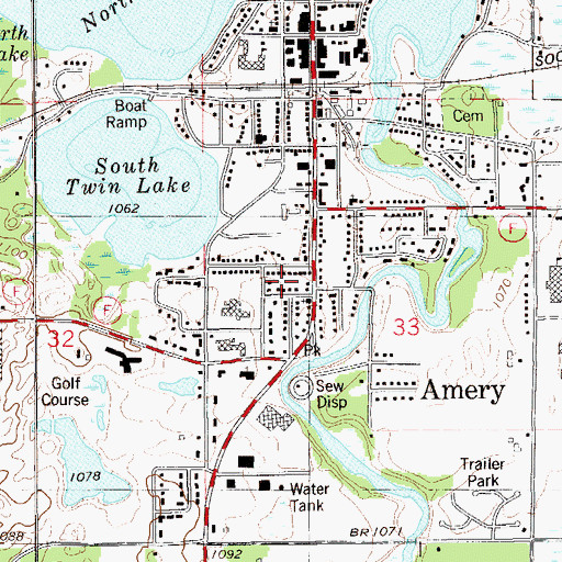 Topographic Map of City of Amery, WI