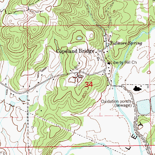 Topographic Map of Copeland Bridge Cemetery, AL