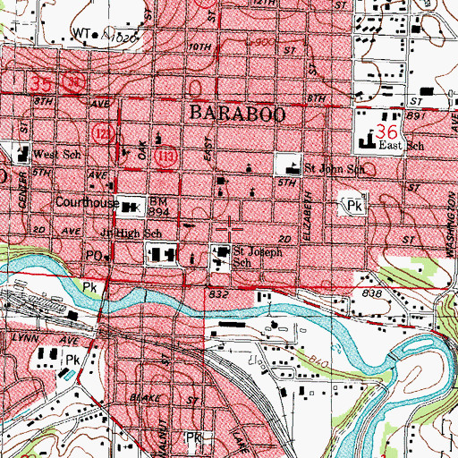 Topographic Map of City of Baraboo, WI