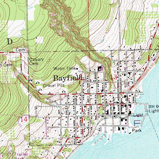 Topographic Map of City of Bayfield, WI